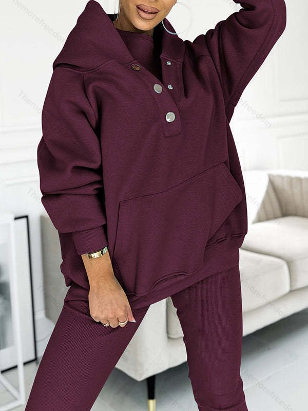 Women's casual sportswear set thickened hooded sweatshirt ribbed slim-fit vest and pants three-piece set