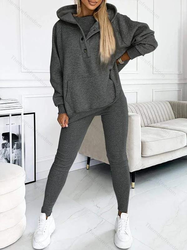 Women's casual sportswear set thickened hooded sweatshirt ribbed slim-fit vest and pants three-piece set