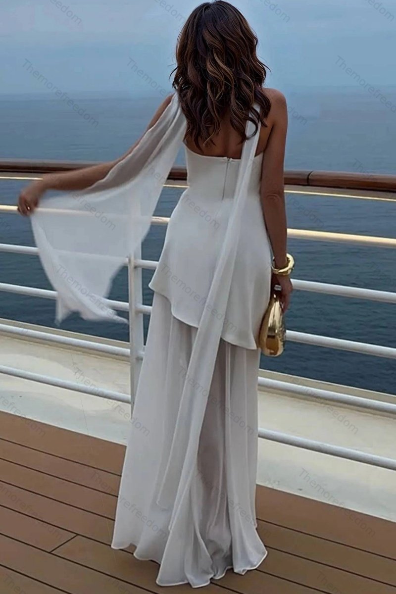 Women's stylish and elegant strapless solid-color mesh panel dress