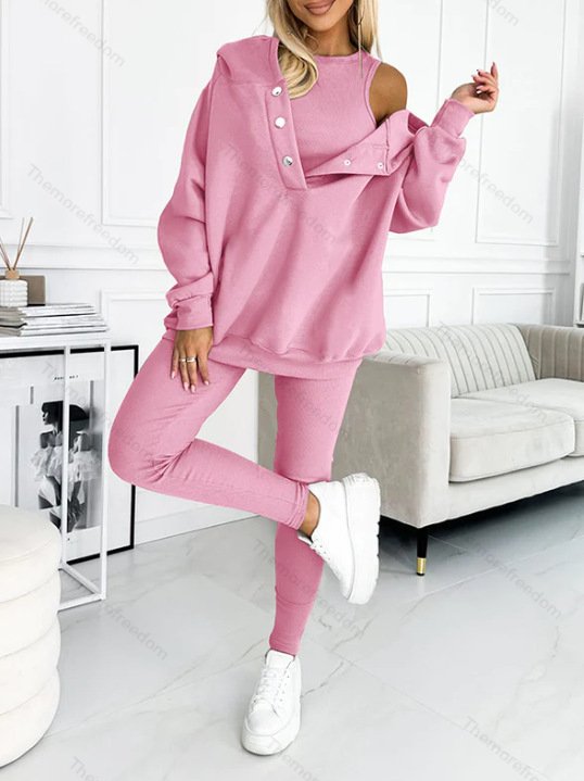 Women's casual sportswear set thickened hooded sweatshirt ribbed slim-fit vest and pants three-piece set