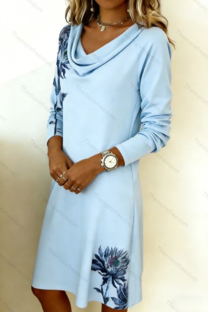 Women's fashionable casual cowl neck printed dress