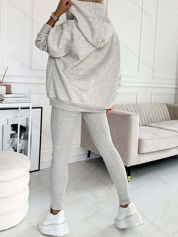 Women's casual sportswear set thickened hooded sweatshirt ribbed slim-fit vest and pants three-piece set