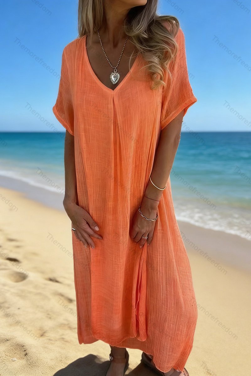Women's V-neck loose-fitting straight-cut dress for vacation