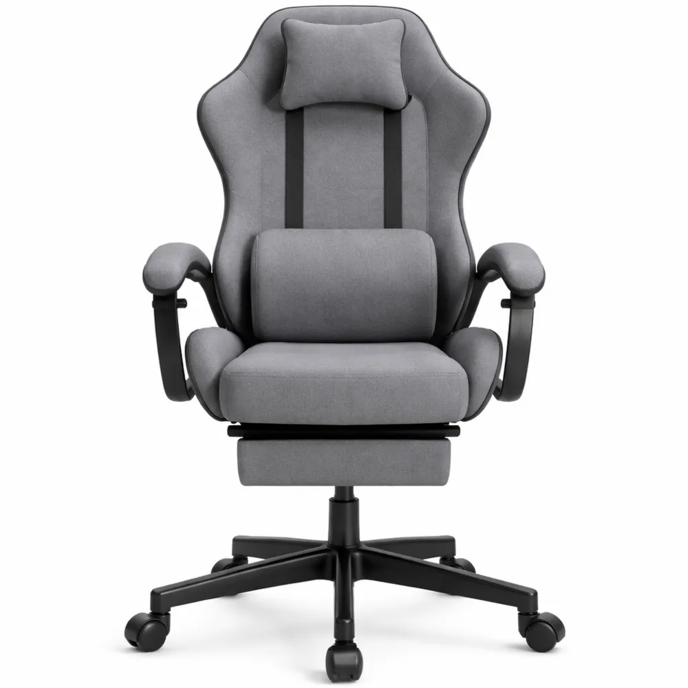 Sedia da gaming ergonomica con cuscino massaggiante e poggiapiedi integrato-Kasaux