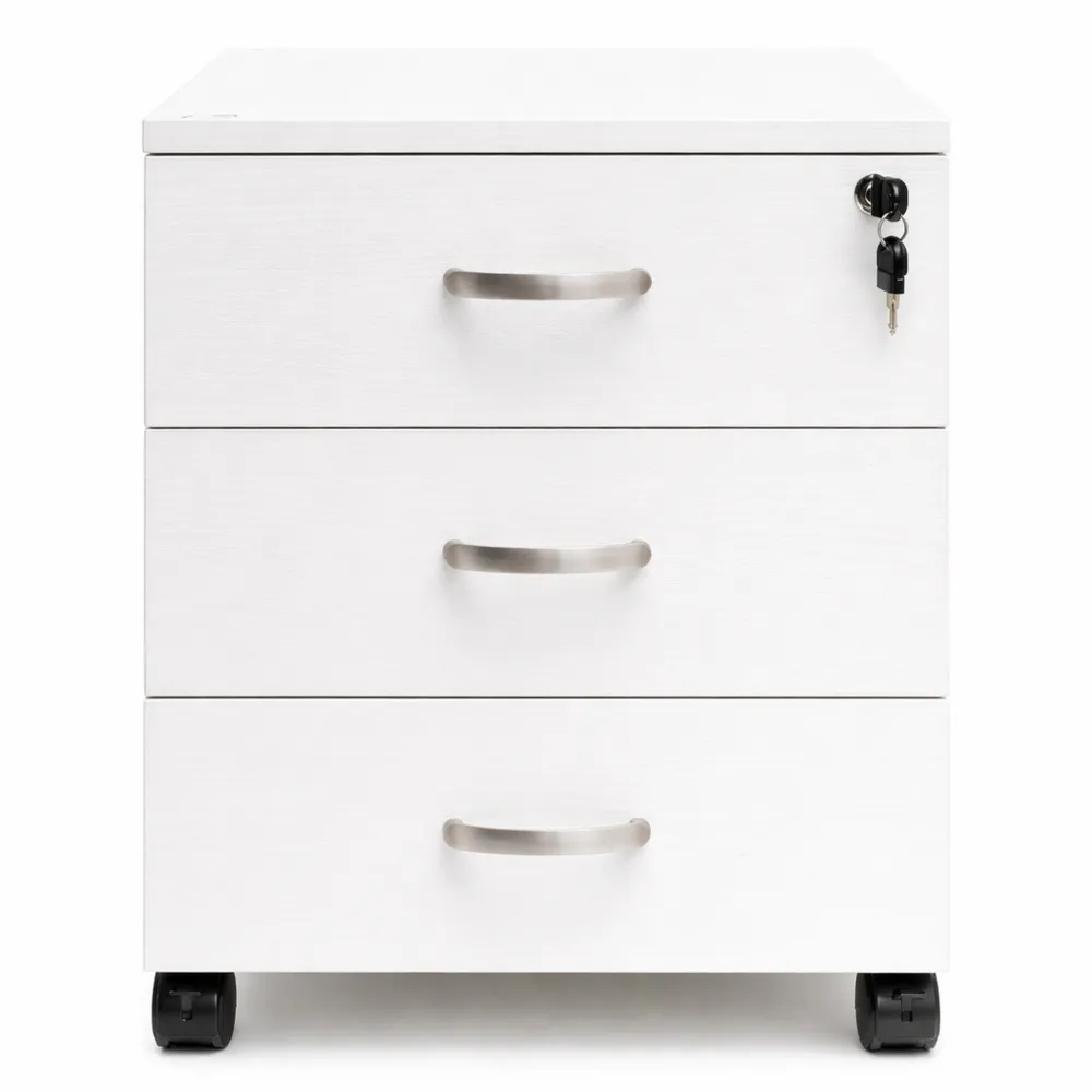 Cassettiera da Ufficio in Legno con Ruote e 3 Cassetti-Kasaux
