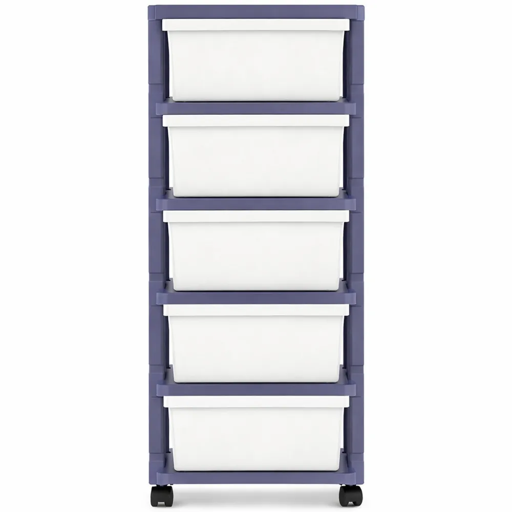Cassettiera in Plastica con Ruote, Sistema di Stoccaggio a 5 Cassetti, per Casa e Ufficio, Colori Neutri-Nestglanzes