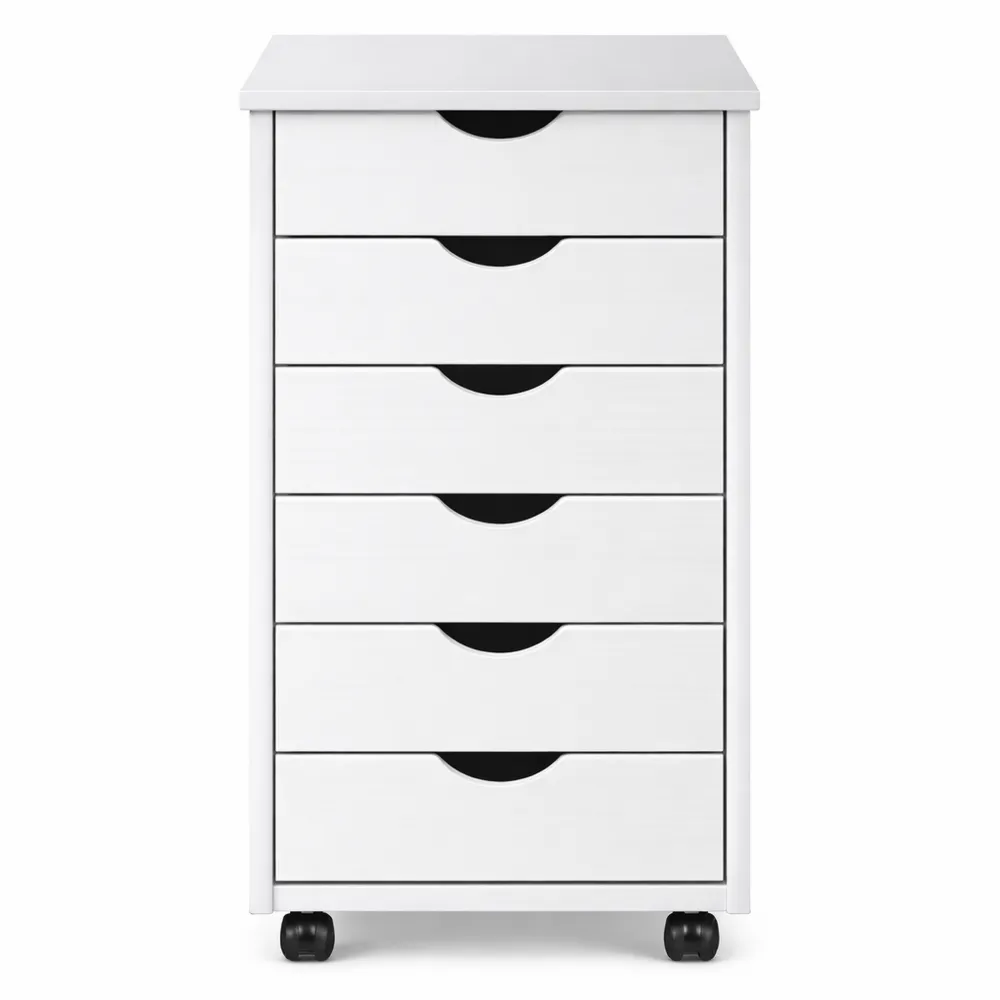 Cassettiera da ufficio con sei cassetti su ruote, bianco-Kasaux