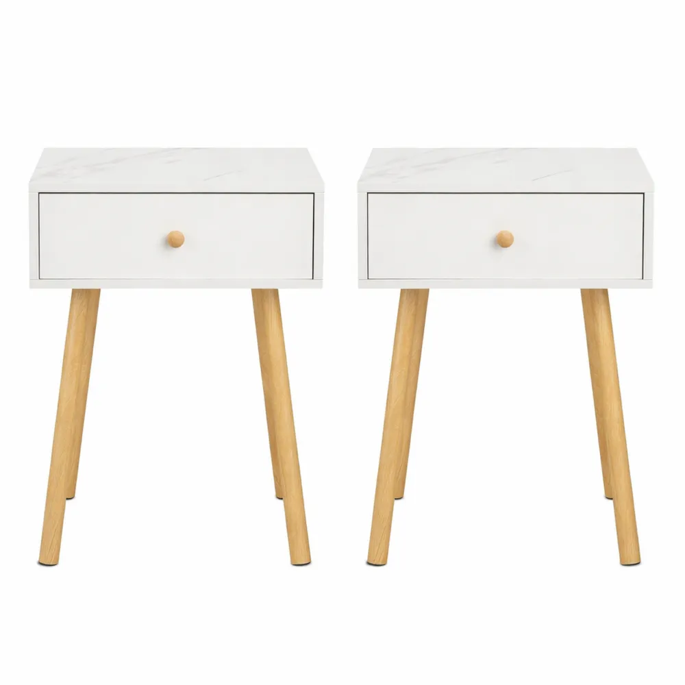 Comodino con Cassetto per Camera da Letto Stile Marmo-Kasaux