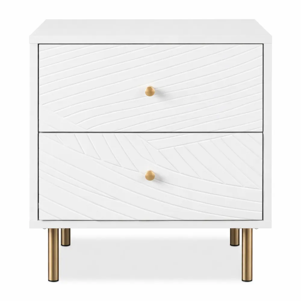 Comodino con Cassetti per Camera o Soggiorno, Bianco e Oro-Kasaux