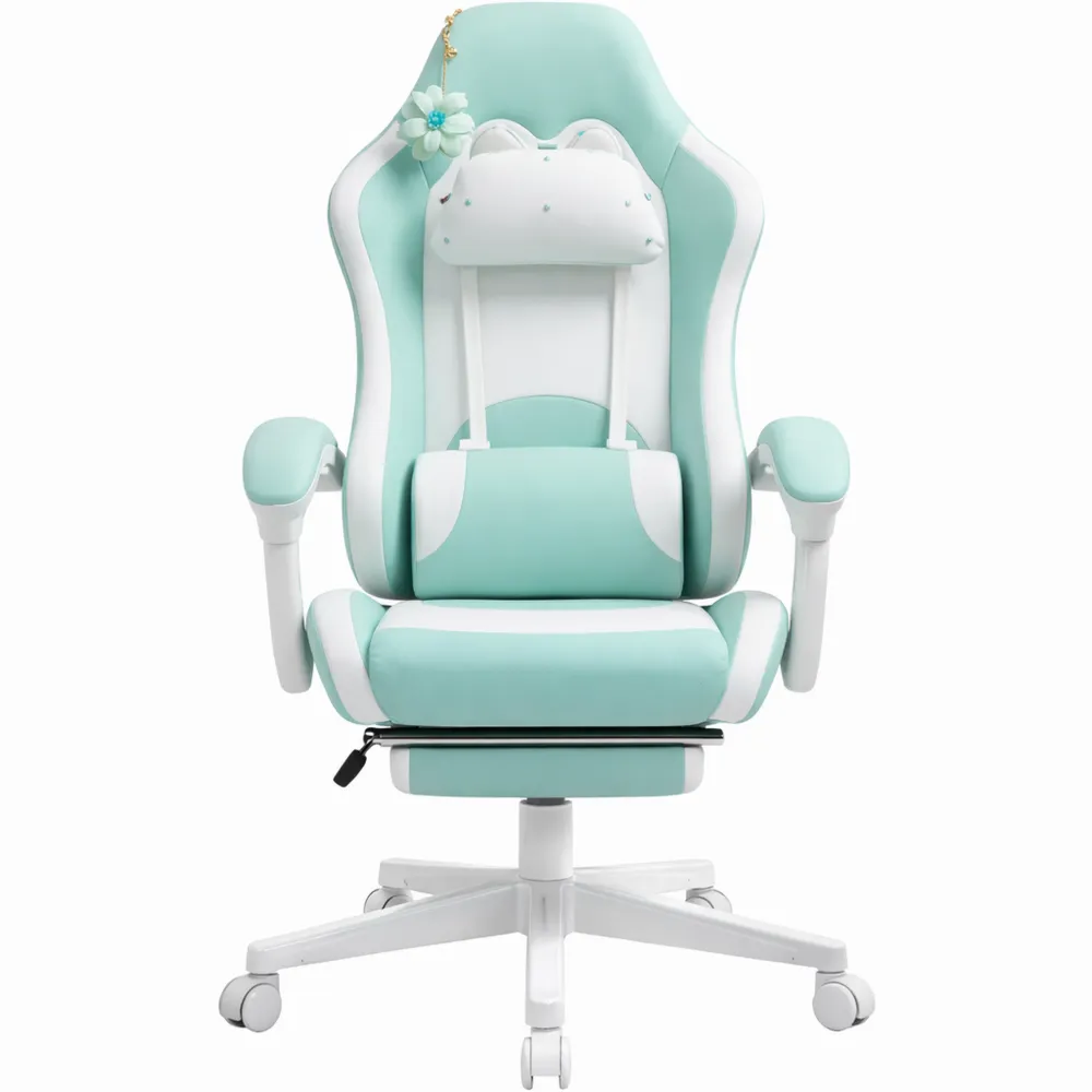 Sedia Gaming Ergonomica Reclinabile con Poggiapiedi e Supporto Lombare, Colore Blu-Kasaux