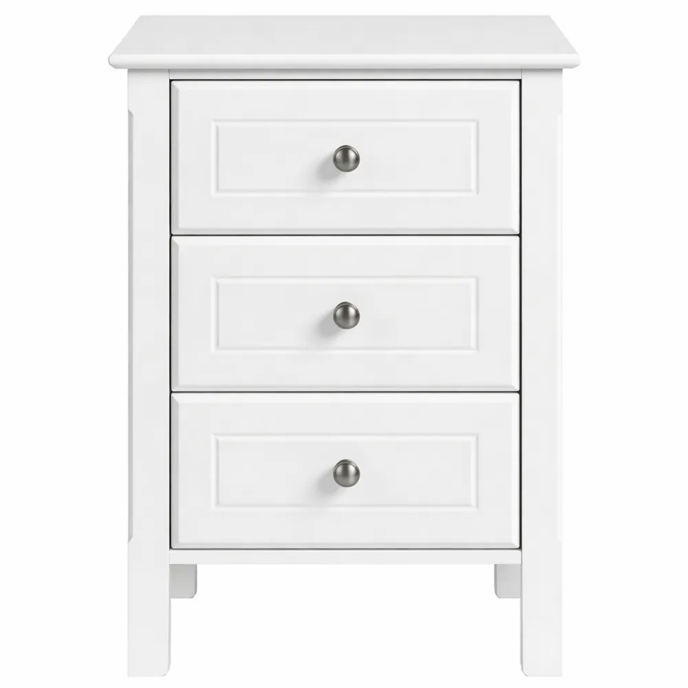 Comodino Camera da Letto con Ricarica USB e Prese, 3 Cassetti Salvaspazio-Kasaux