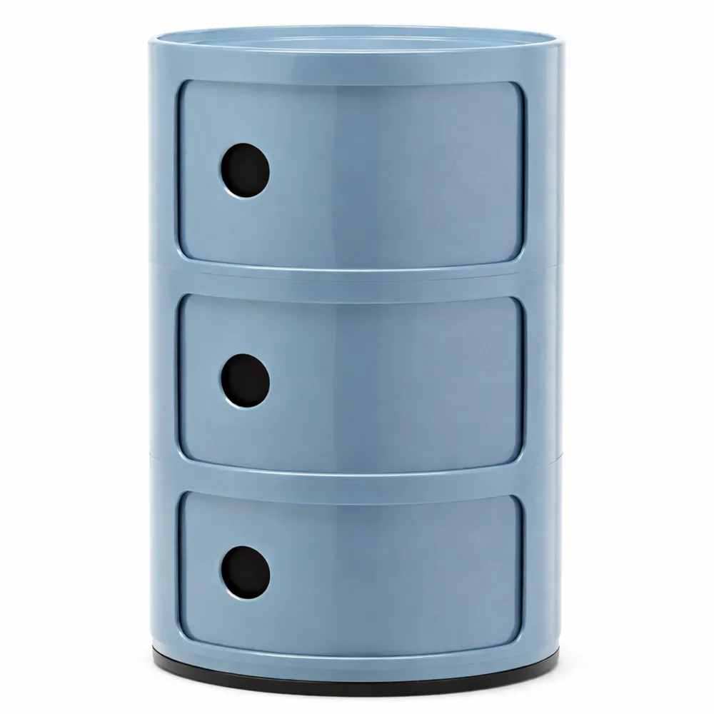 Mobile Contenitore Rotondo a 3 Scomparti, Azzurro-Kasaux