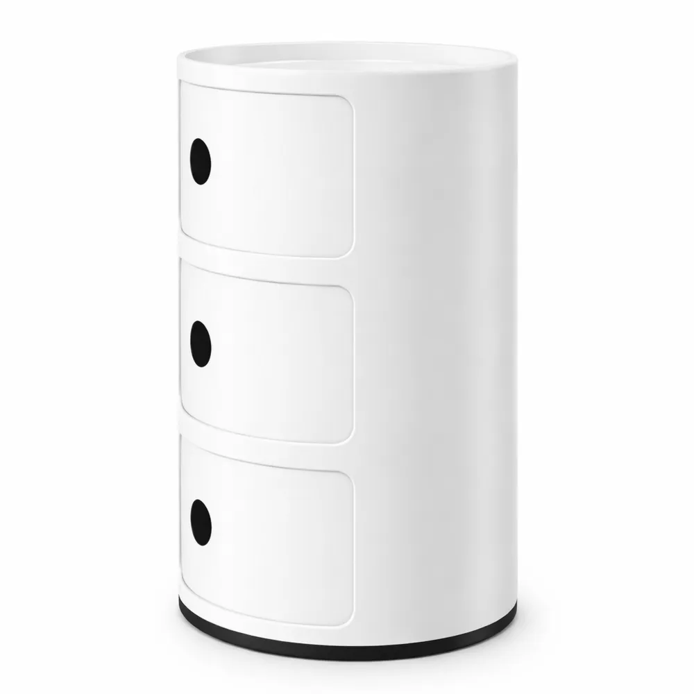 Contenitore modulare a 3 scomparti con base tonda, colore bianco-Kasaux