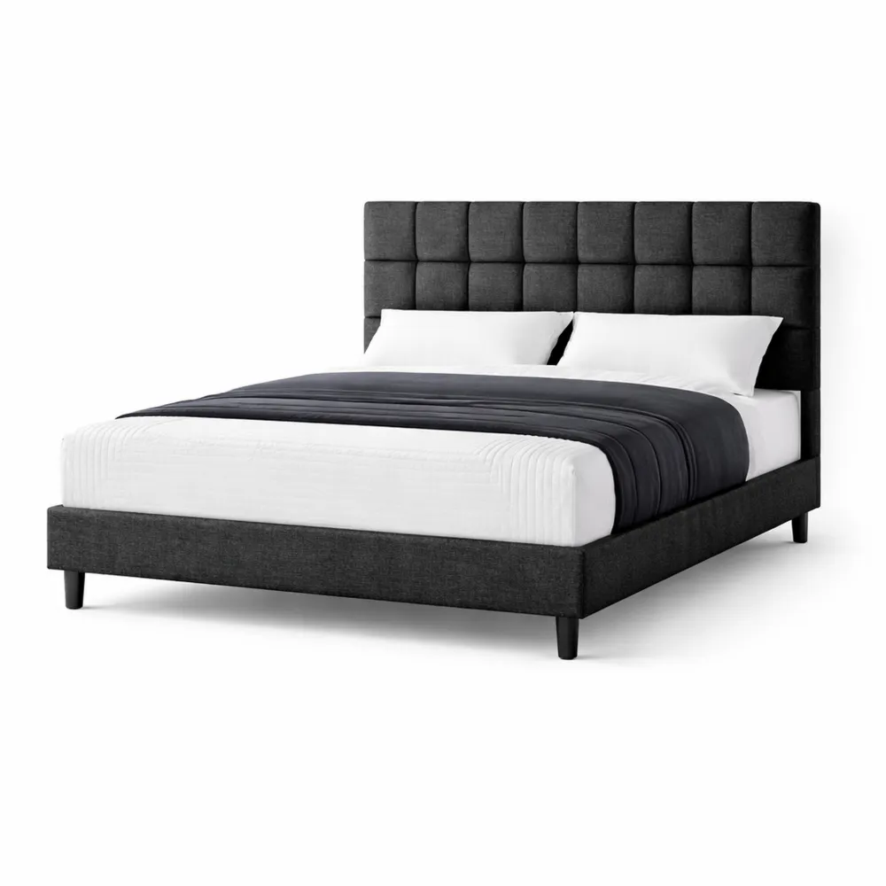 Struttura letto con testiera imbottita e doghe in legno regolabili, moderno grigio scuro 160 x 200 cm-Nestglanzes