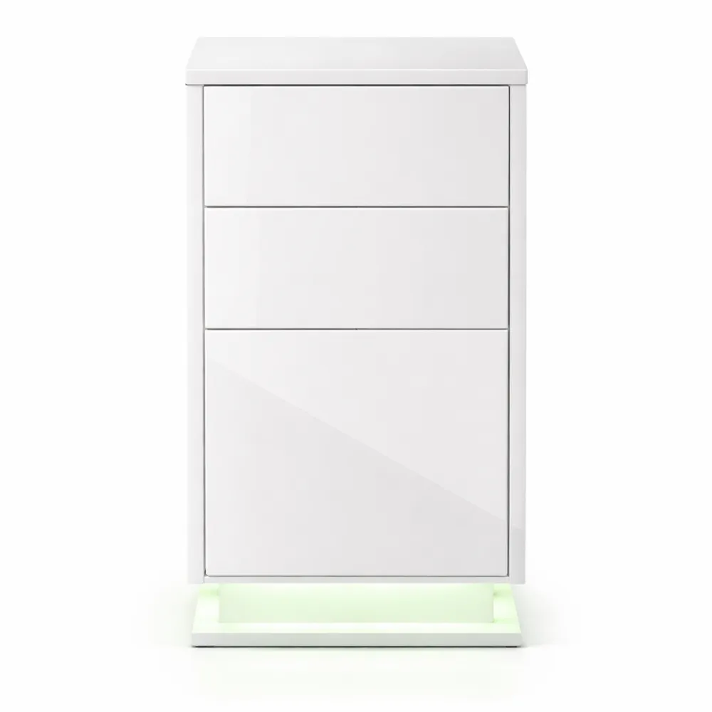 Comodino Bianco con 3 Cassetti e Striscia LED per Camera-Kasaux