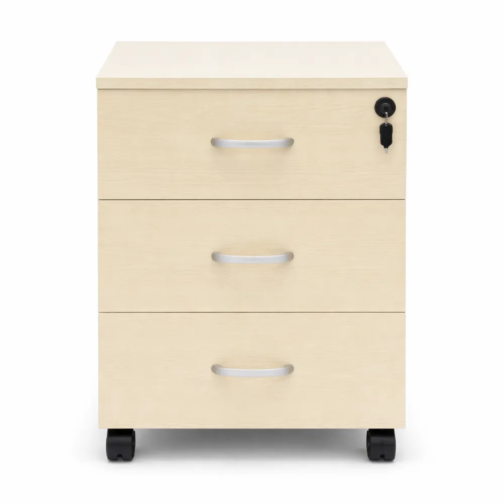 Cassettiera da Ufficio in Legno con Ruote e 3 Cassetti-Kasaux
