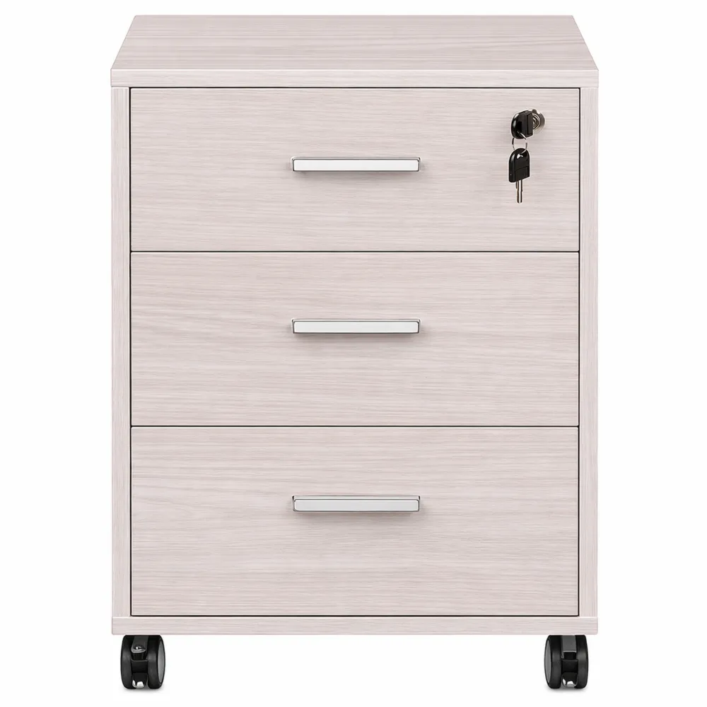 Cassettiera a 3 cassetti su ruote, dimensioni 50x70x41 cm, colore olmo chiaro-Kasaux