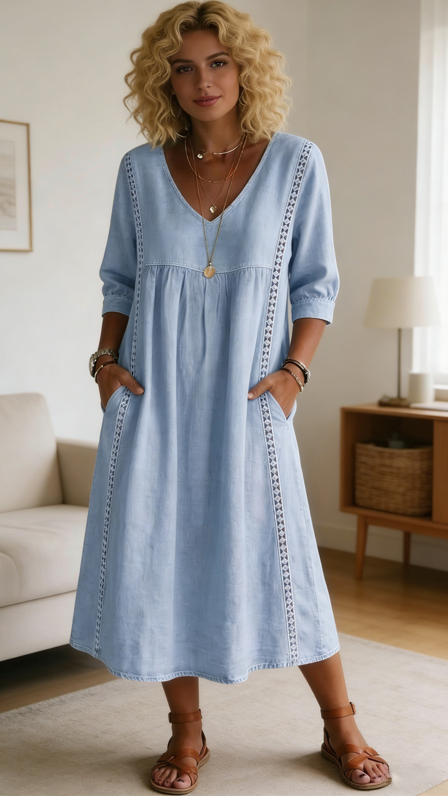 Casual loose-fit vintage faux denim dress