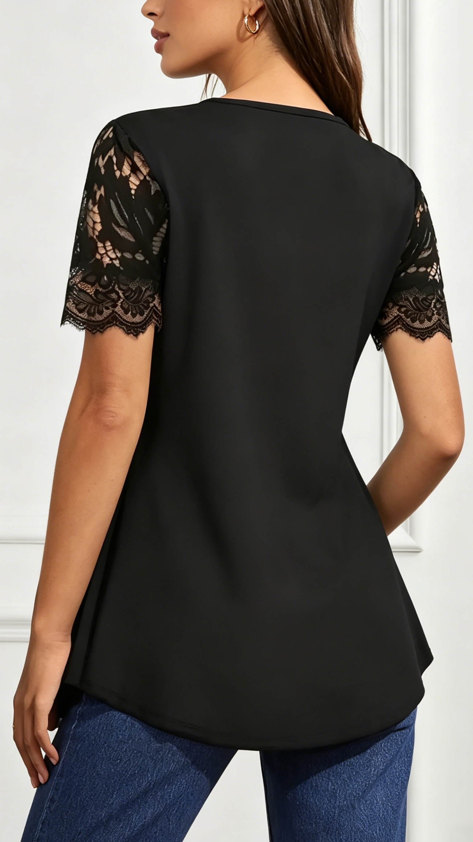 Women's Lace V-Neck Waist-Cinching Top
