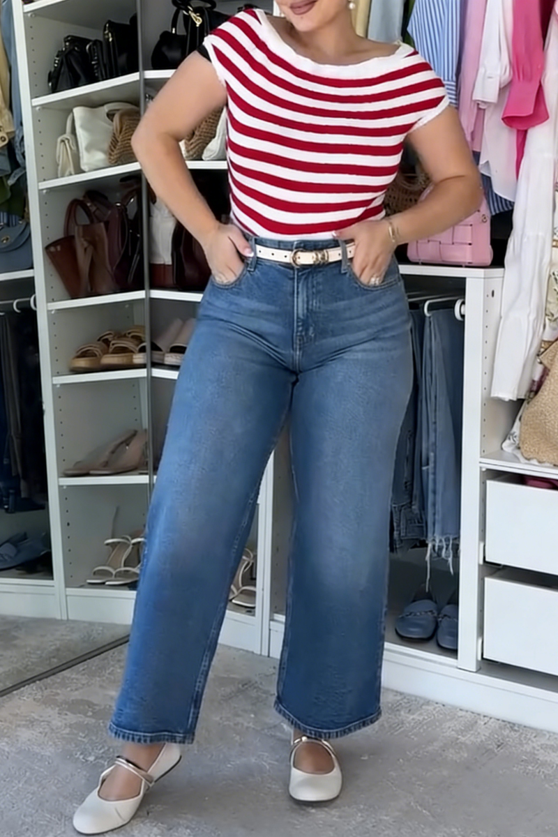 Women's simple casual  and versatile straight-leg jeans