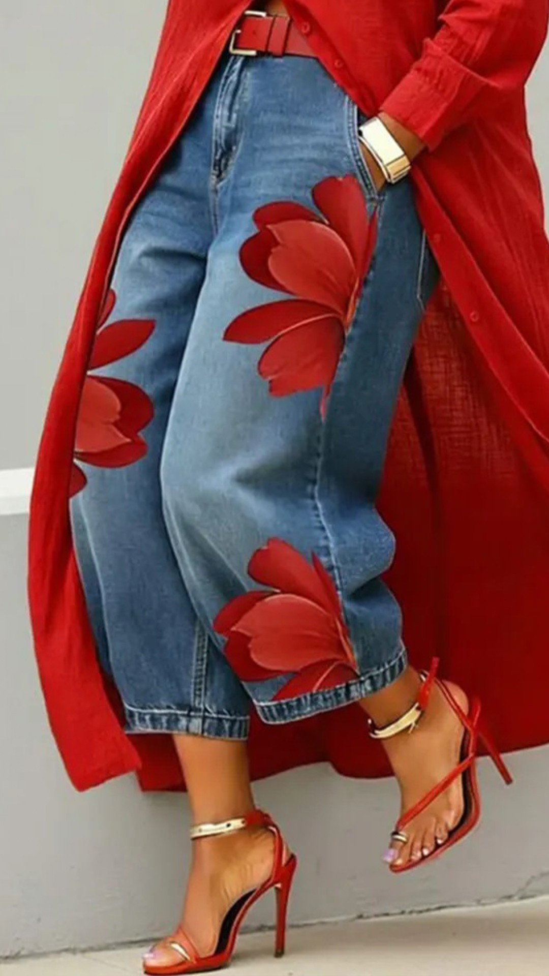 Women's Artistic Ink Print High Waist Stretch Casual Jeans