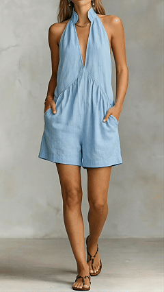 Women's Cotton-Linen Halter Romper