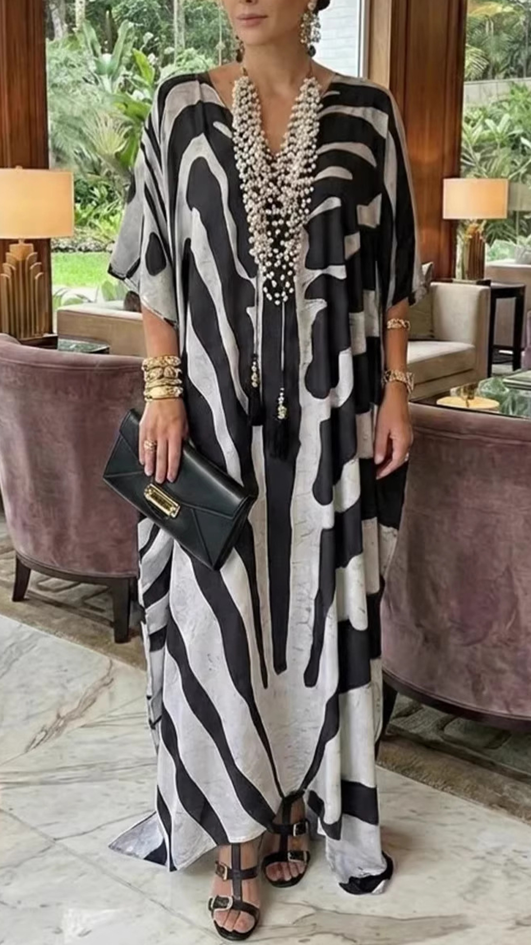 Loose-fitting Casual Bohemian Animal Print Maxi Dress