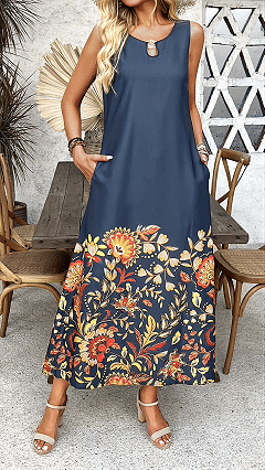 Women's Printed Loose Sleeveless Maxi Dress