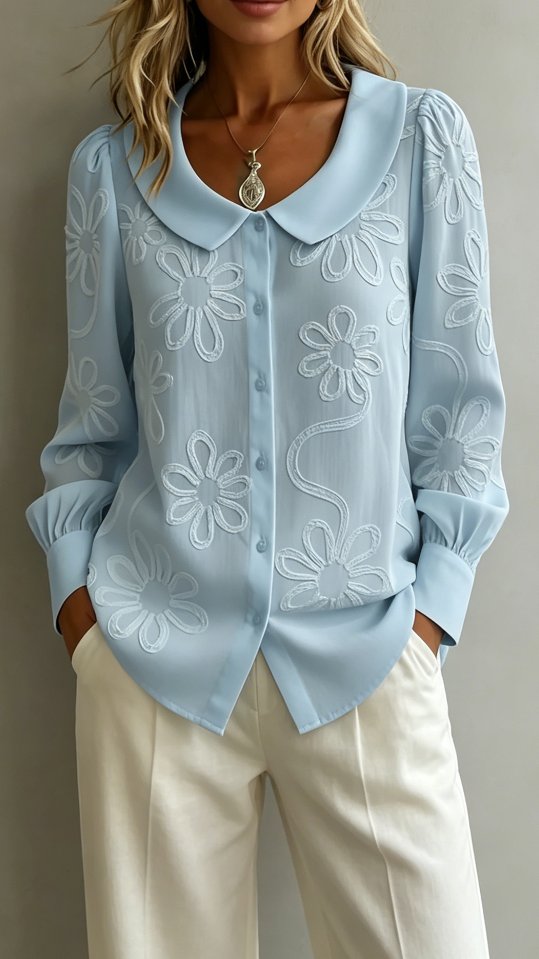 Women's Doll Collar Printed Polyester Blouse