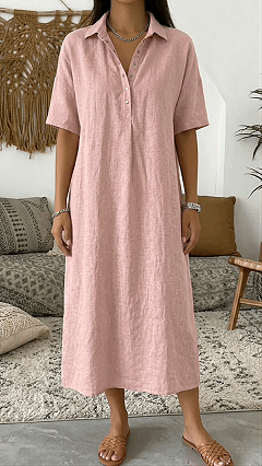 Women’s Cotton Linen Polo Dress – Casual Short Sleeve Summer Dress