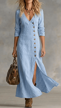 Casual Linen Cotton Button Dress