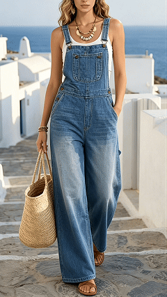 Women's Casual Washed Loose Denim Overalls