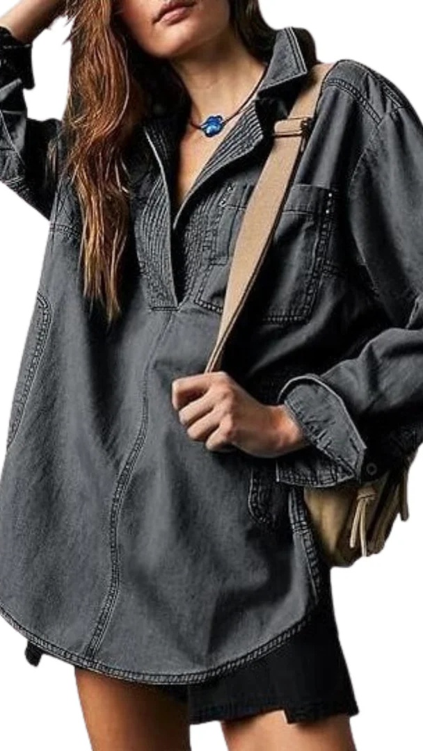 Women's Stylish V-Neck Denim Top