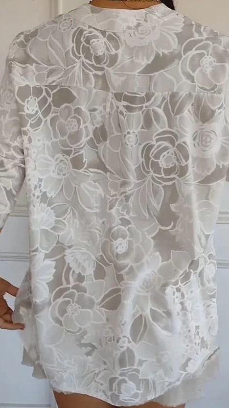 Women's Casual Printed Shirt with Patch Pockets and Sequins