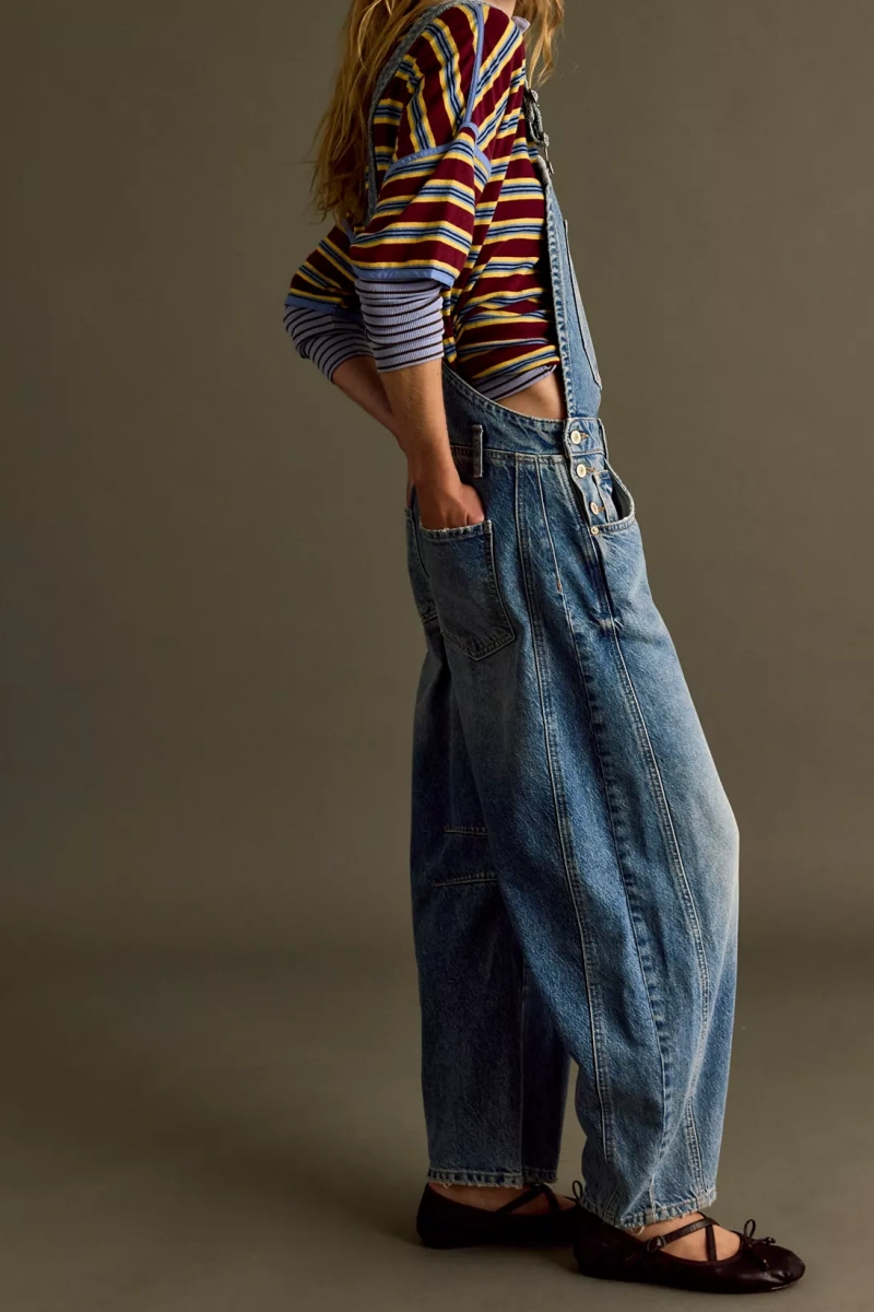 Women's casual washed loose denim overalls women's denim dungarees jumpsuit