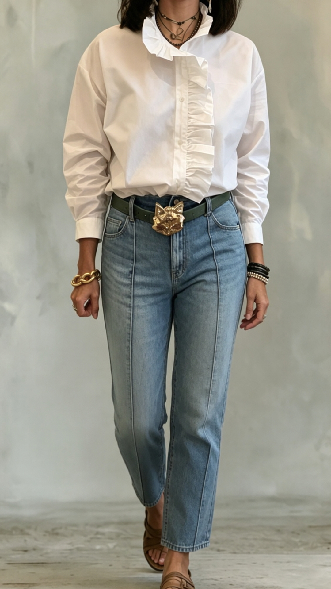 Women's Ruffled Stand Collar Loose Cotton Blouse