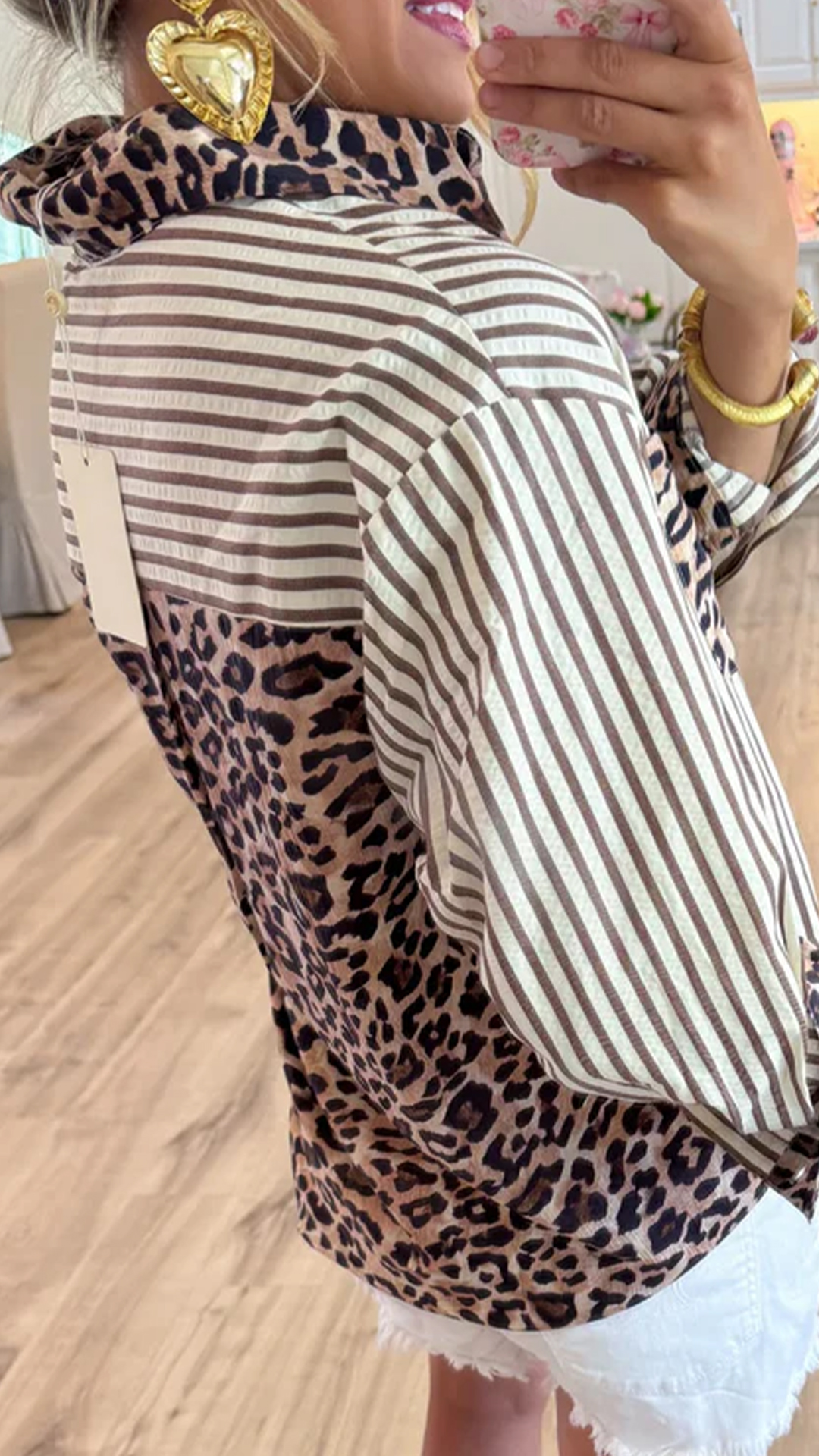 [Copy]Women's  Scalloped Edge V-Neck Loose Lapel 3/4 Sleeve Blouse