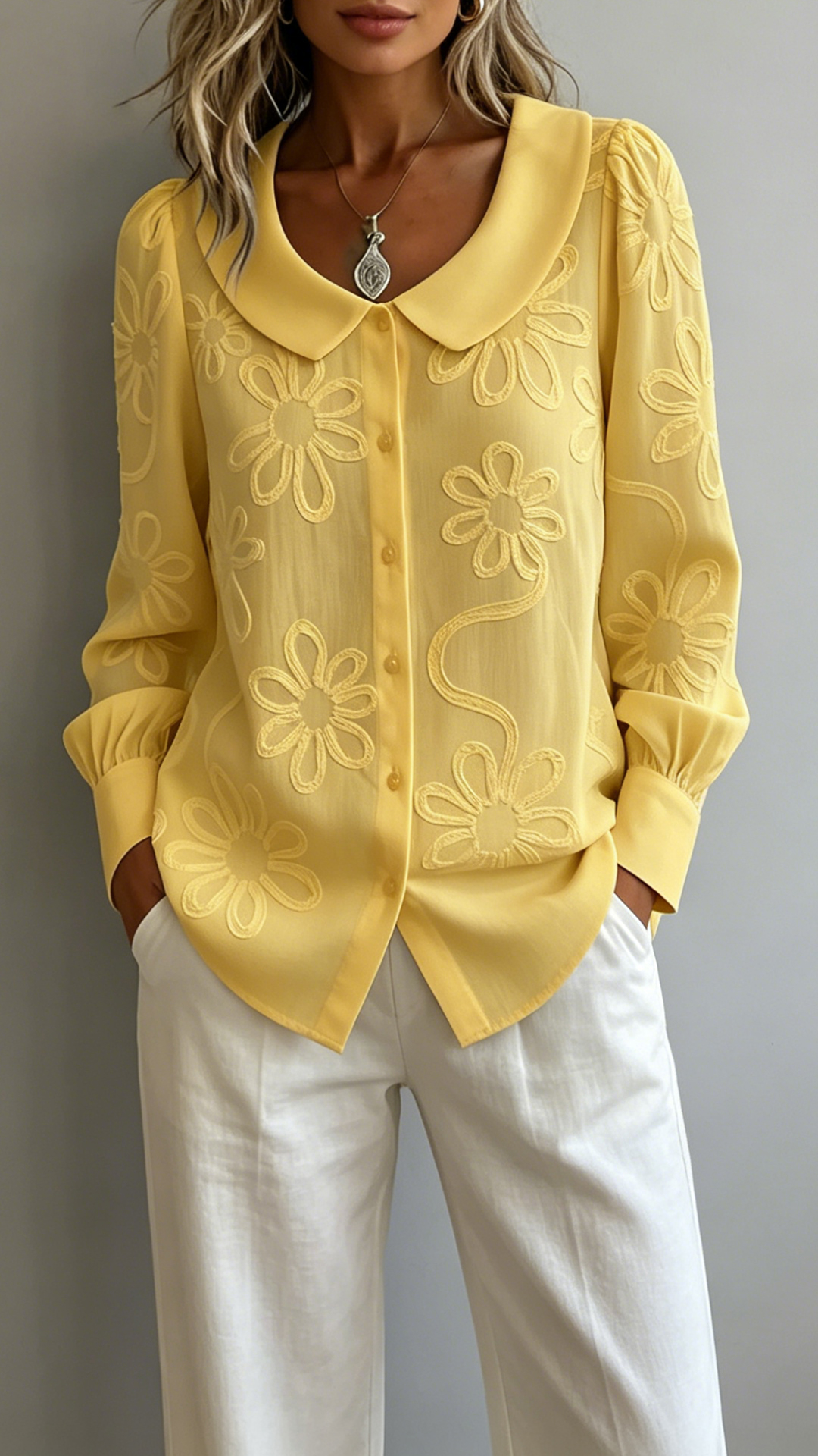 Women's Doll Collar Printed Polyester Blouse