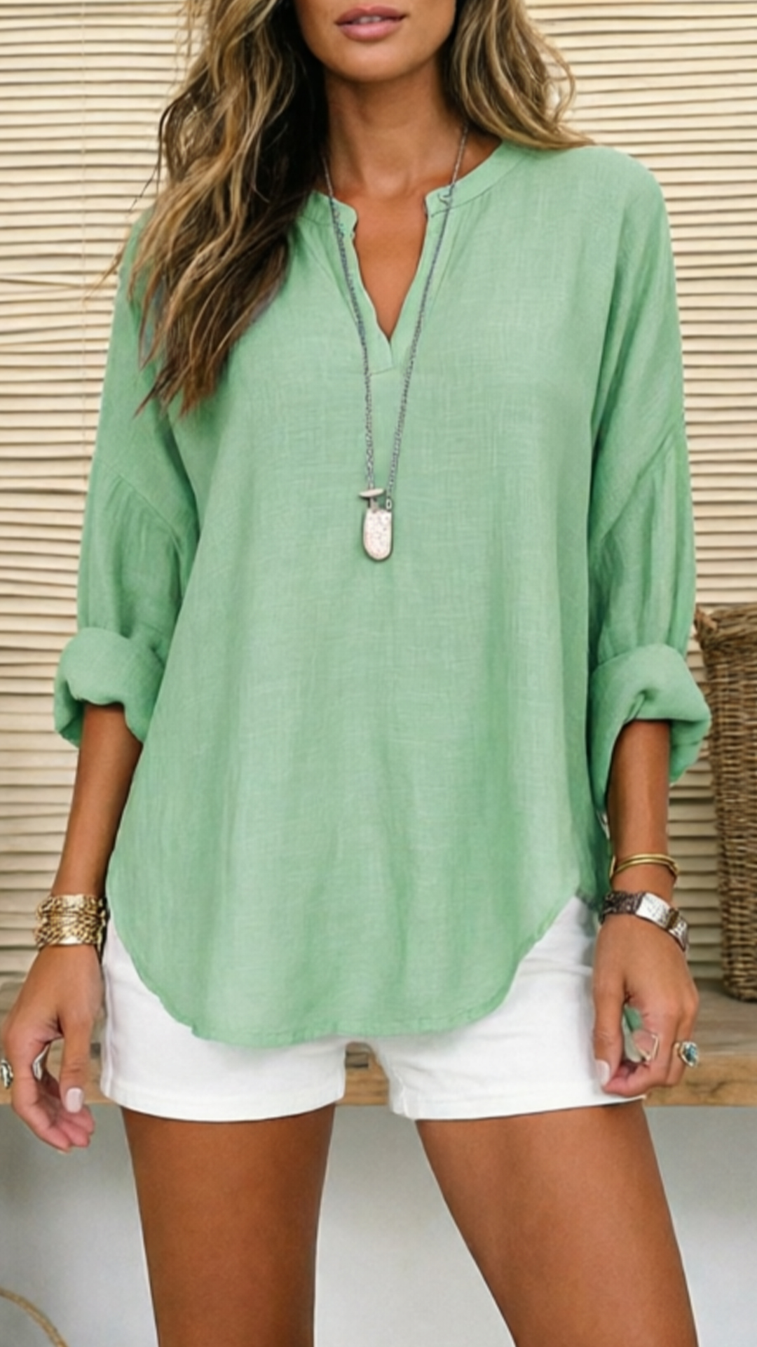 Women's Linen V-Neck Loose Shirt