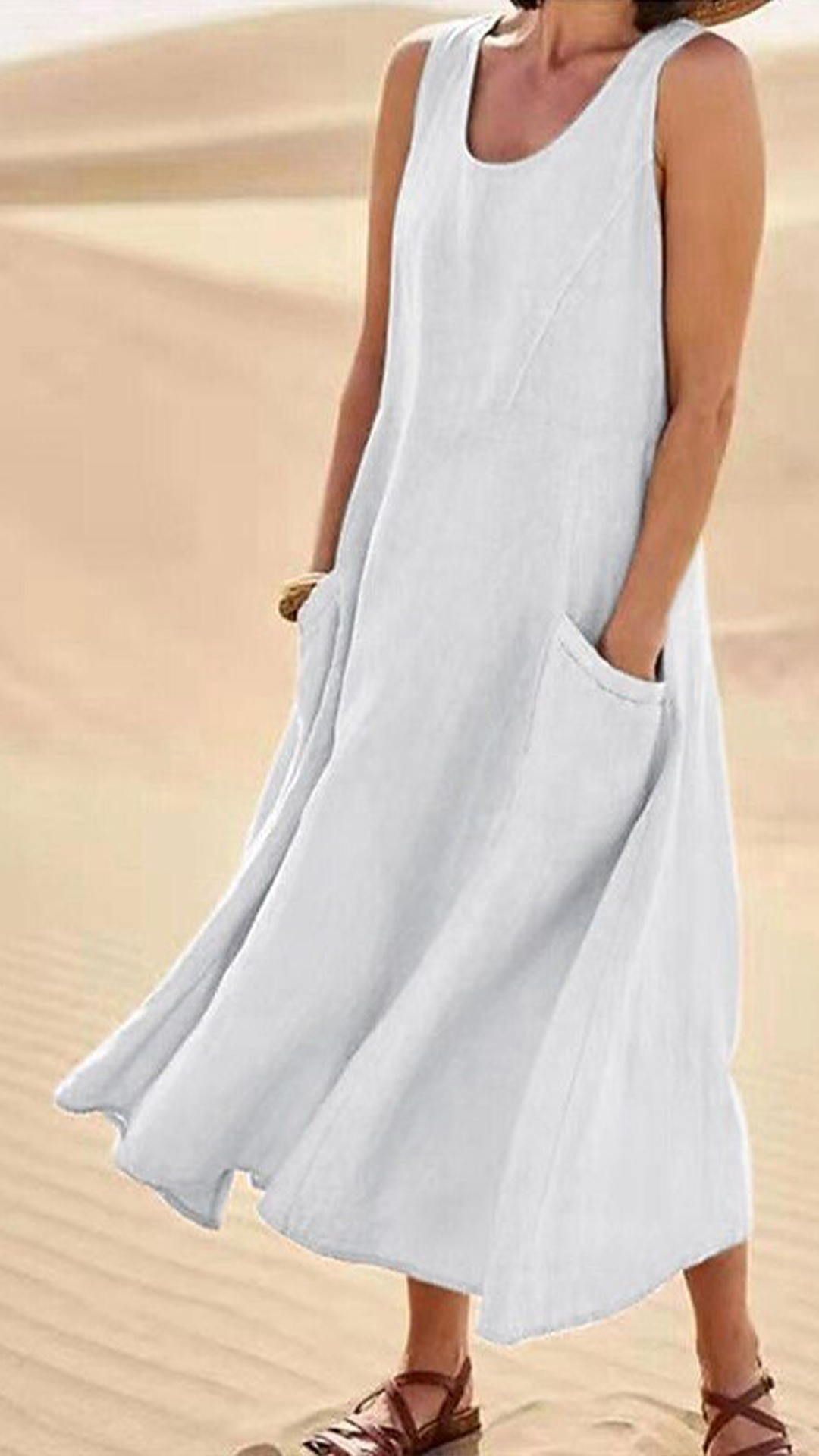 Women's Cotton-Linen Blend Sleeveless Dress