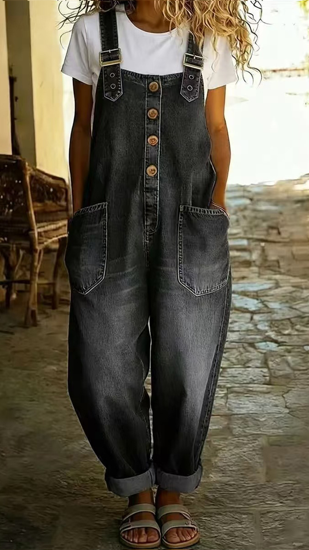Women's Denim Vintage Overalls Loose Jumpsuit