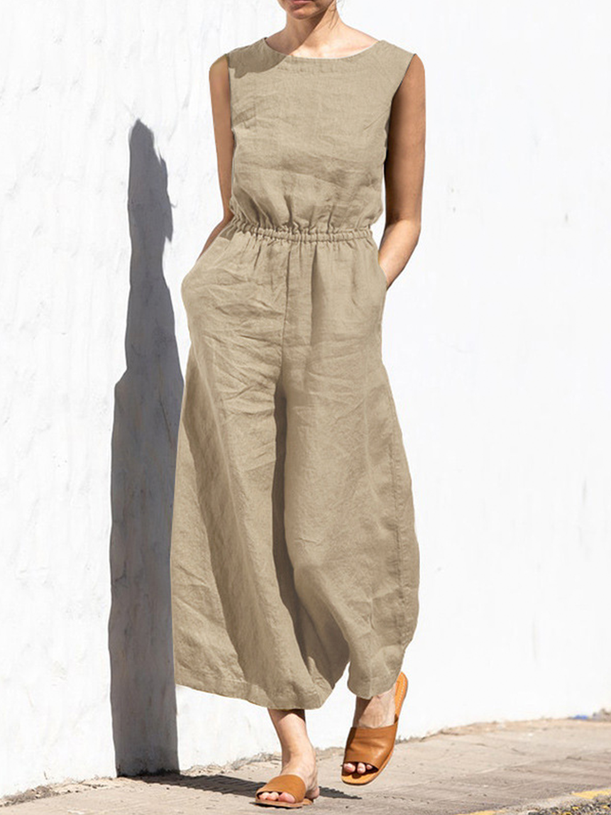 Women's Solid Color Loose Elegant Casual Sleeveless Jumpsuit