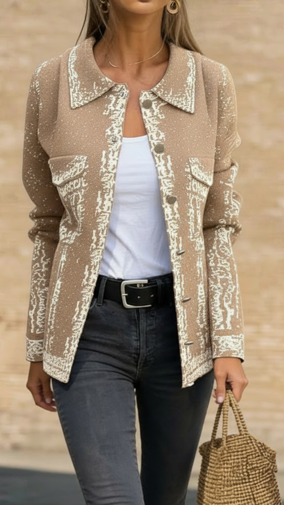 Fashionable Lapel Metal Buckle Casual Loose Jacket