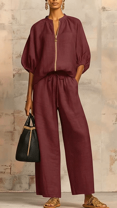 Stylish Cozy Shirt &amp; Wide-Leg Pants Linen Cotton Two-Piece Set
