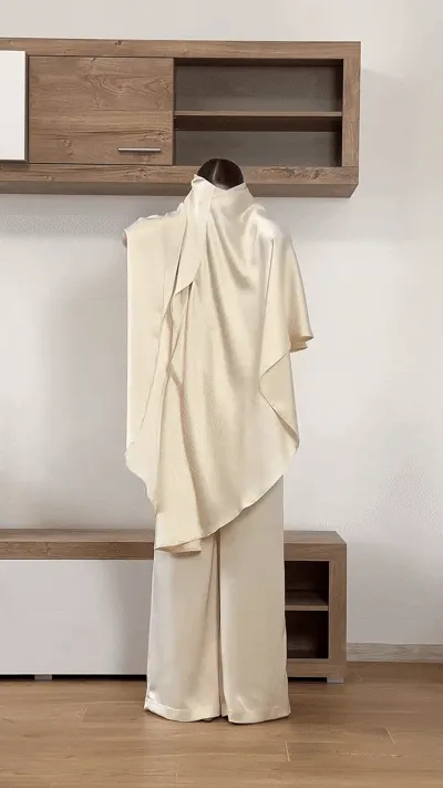 Women's stylish mock neck satin two-piece set