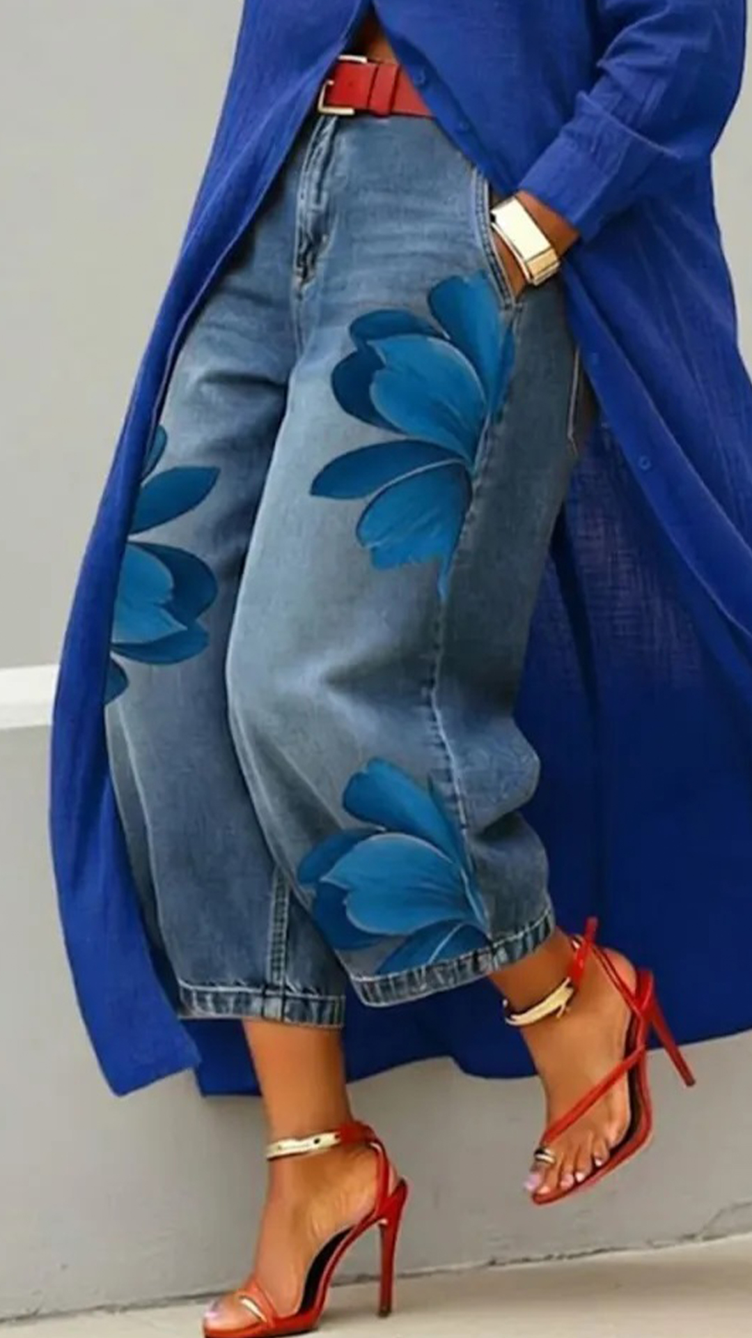 Women's Artistic Ink Print High Waist Stretch Casual Jeans