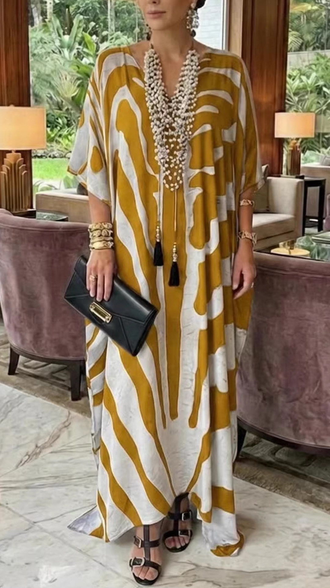 Loose-fitting Casual Bohemian Animal Print Maxi Dress