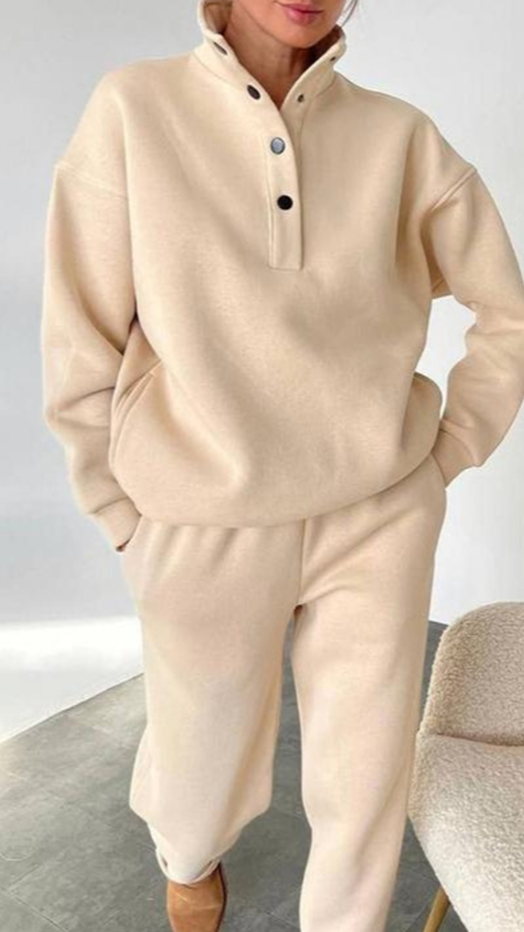 [Copy]Vintage-effect Polyester Tie-front Cardigan & Wide-leg Pants Set