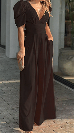 Women's V-Neck Puff Sleeve Jumpsuit