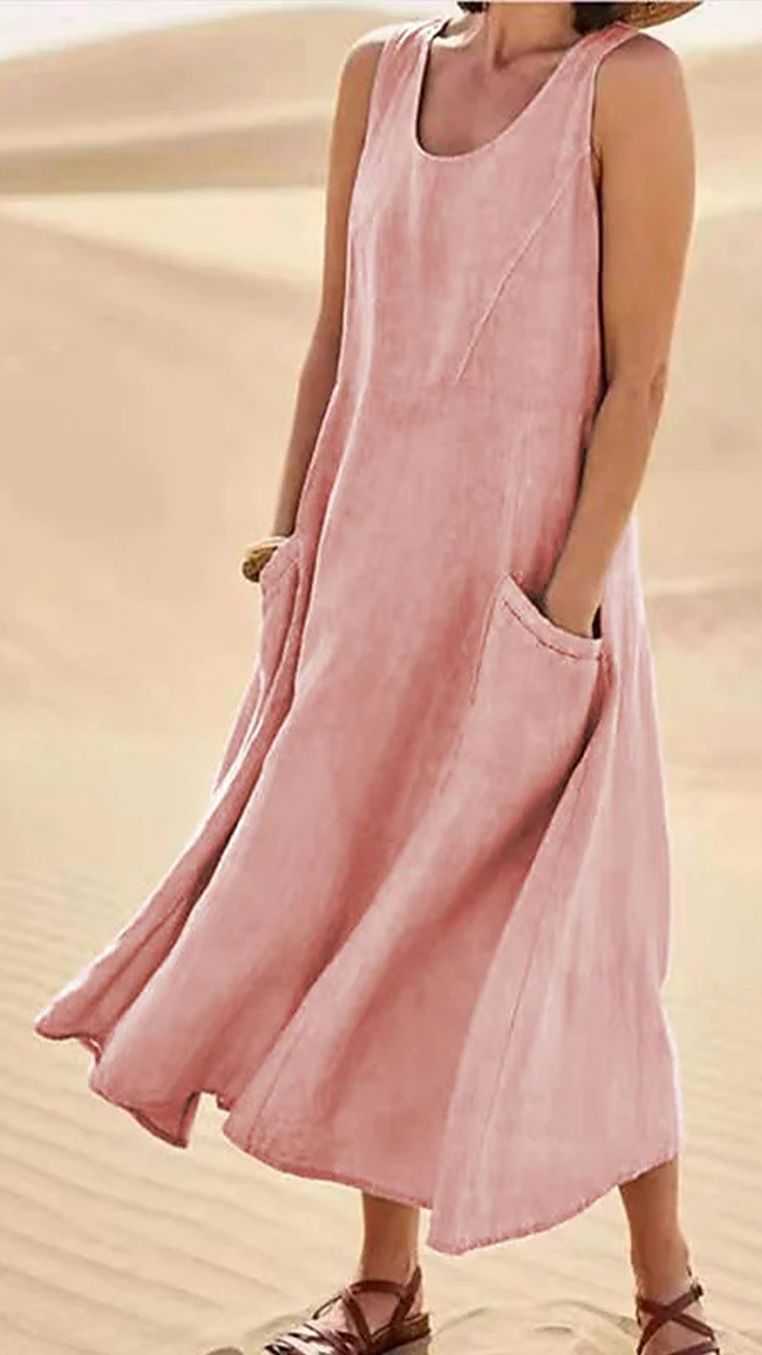 Women's Cotton-Linen Blend Sleeveless Dress